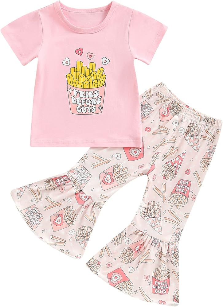 Western Baby Girl Outfits Funny Letter T Shirt Top+Cow Print Long Flare Pants Set Summer Spring C... | Amazon (US)