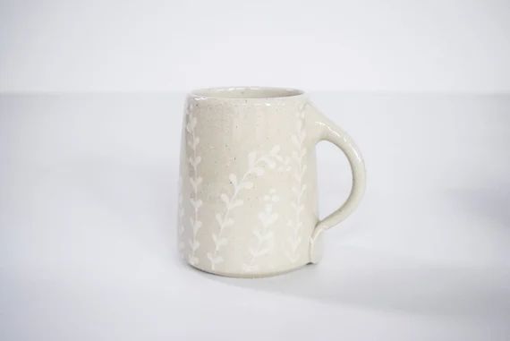 Pottery Mug Decorated With White Floral Ceramic Mug Handmade | Etsy | Etsy (US)