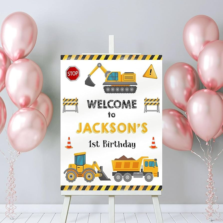 Personalized Construction Birthday Party Welcome Sign, Construction Birthday Party Custom Sign De... | Amazon (US)