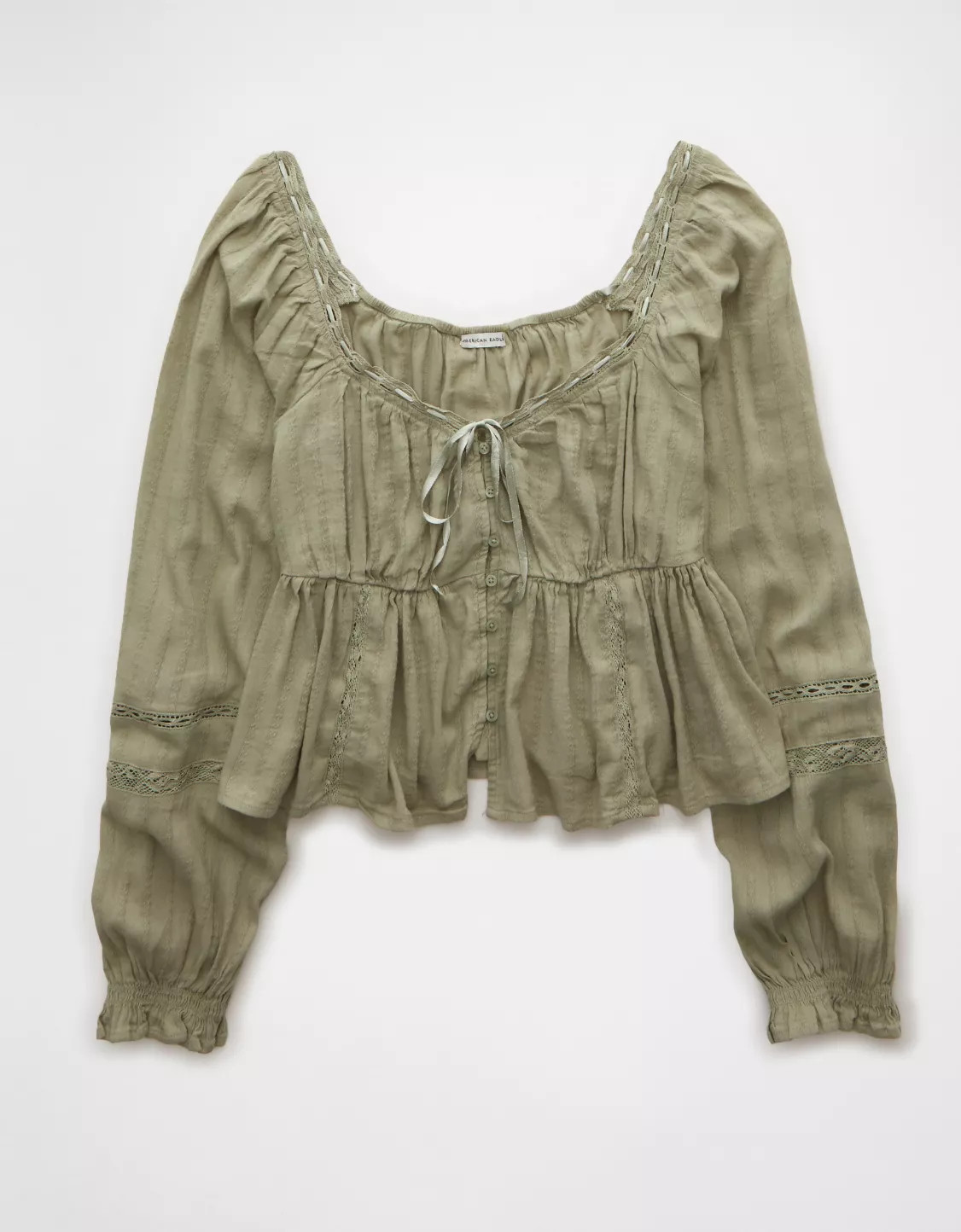 AE Long-Sleeve Babydoll Blouse | American Eagle Outfitters (US & CA)