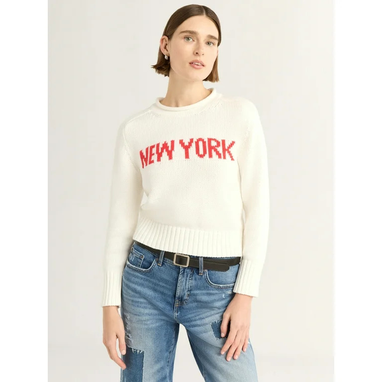 Free Assembly Women's and Women's Plus Cotton Saddle Shoulder Sweater with Long Sleeves, Sizes XS... | Walmart (US)