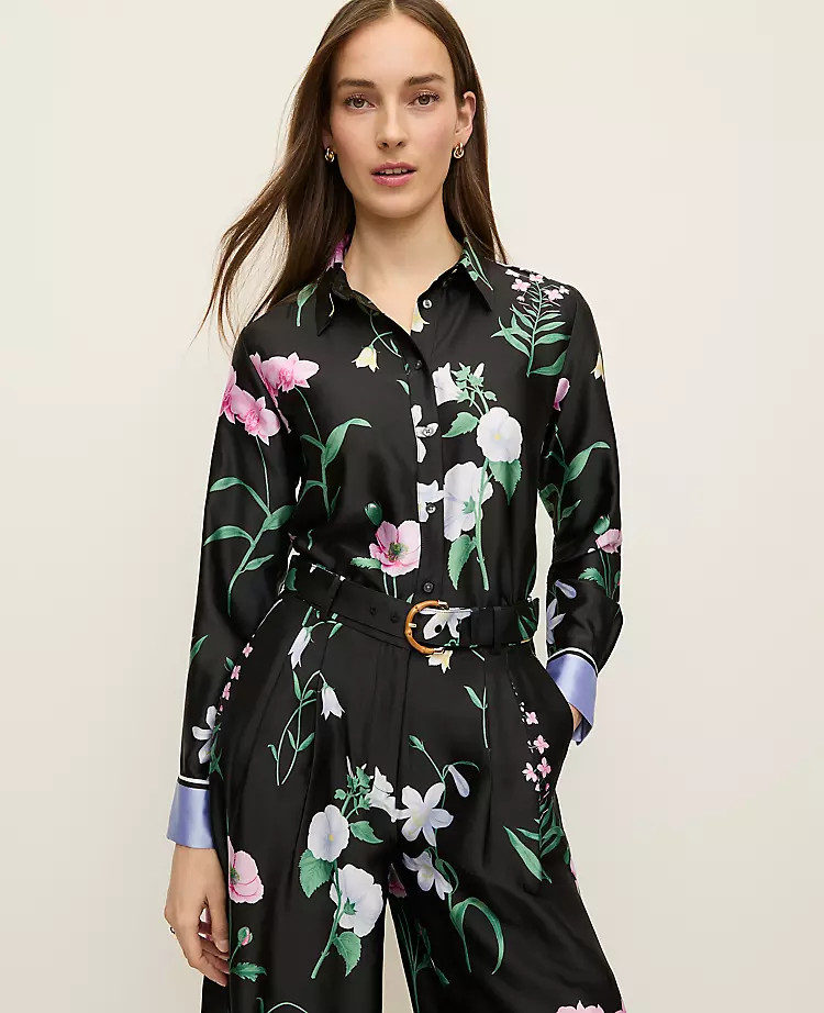 Floral Satin Essential Shirt | Ann Taylor