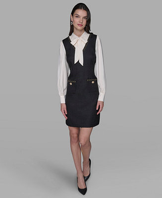 Women's Textured Tweed Two-Tone Collar Dress | Macy's