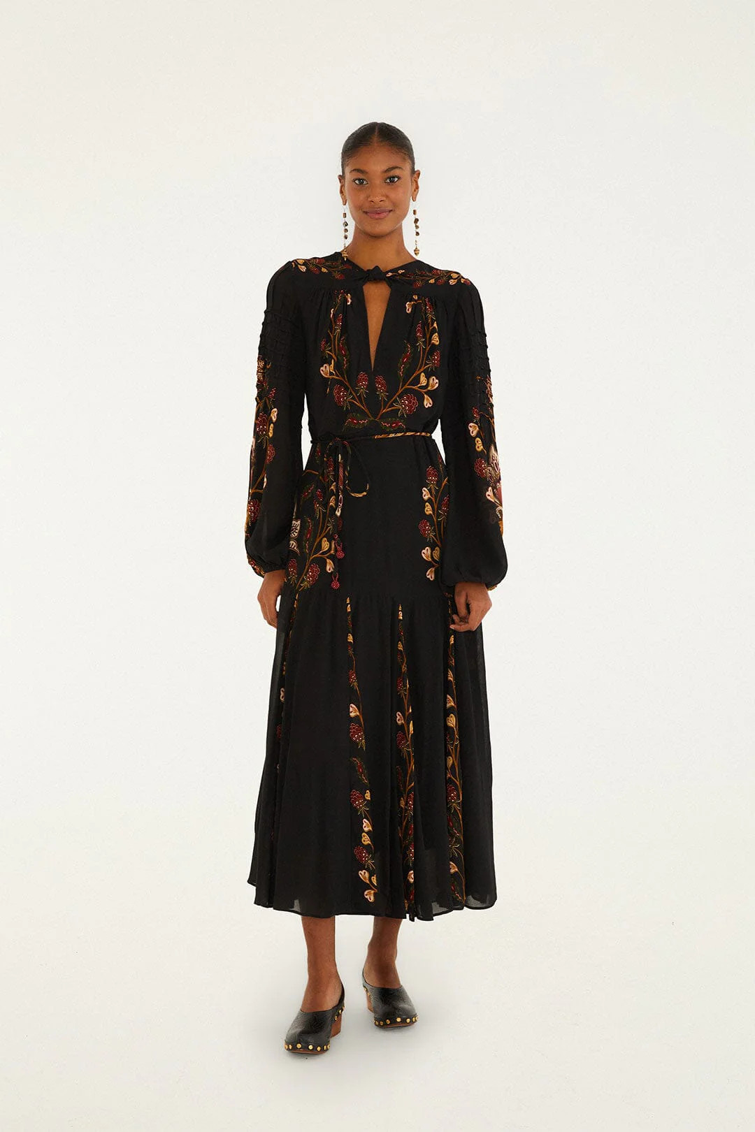 Black Berry Garden Long Sleeve Pleated Maxi Dress | FARM Rio | FarmRio (US)