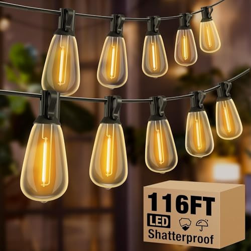 litogo 116FT Patio Lights Waterproof, Led Outdoor String Lights with Edison Bulbs Shatterproof, Soft White Hanging Outside Lights for Backyard Deck Party Garden Bistro Tent | Amazon (US)
