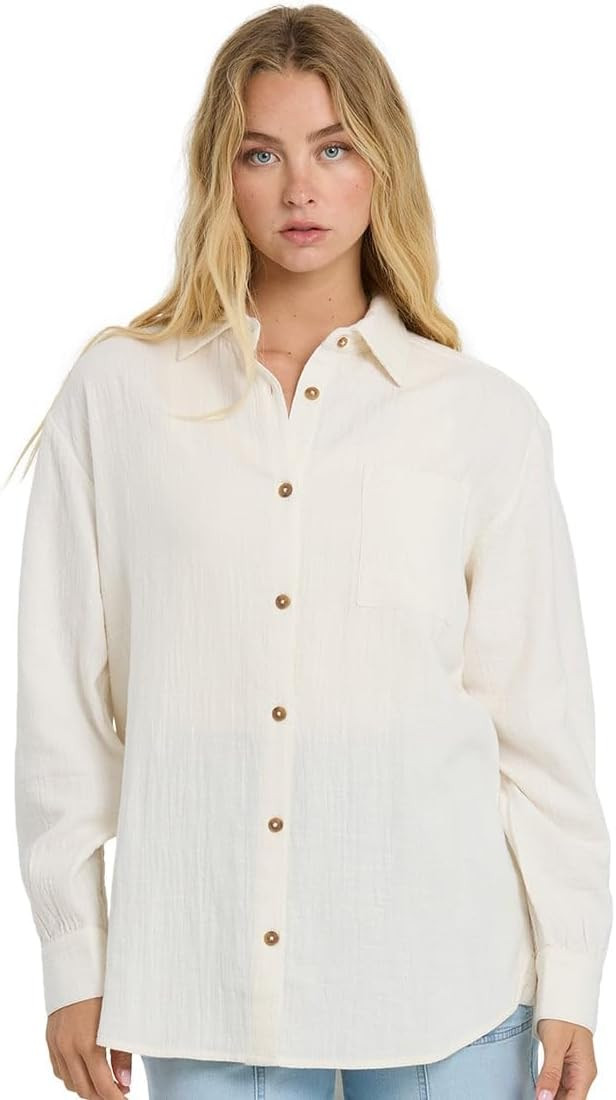 Billabong Wanderer Solid LS Woven Top - Salt Crystal | Amazon (US)