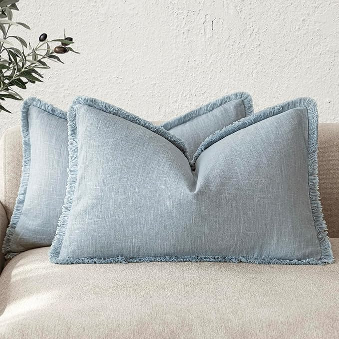 Foindtower Set of 2 Decorative Linen Fringe Lumbar Throw Pillow Covers Boho Farmhouse Cushion Cov... | Amazon (US)