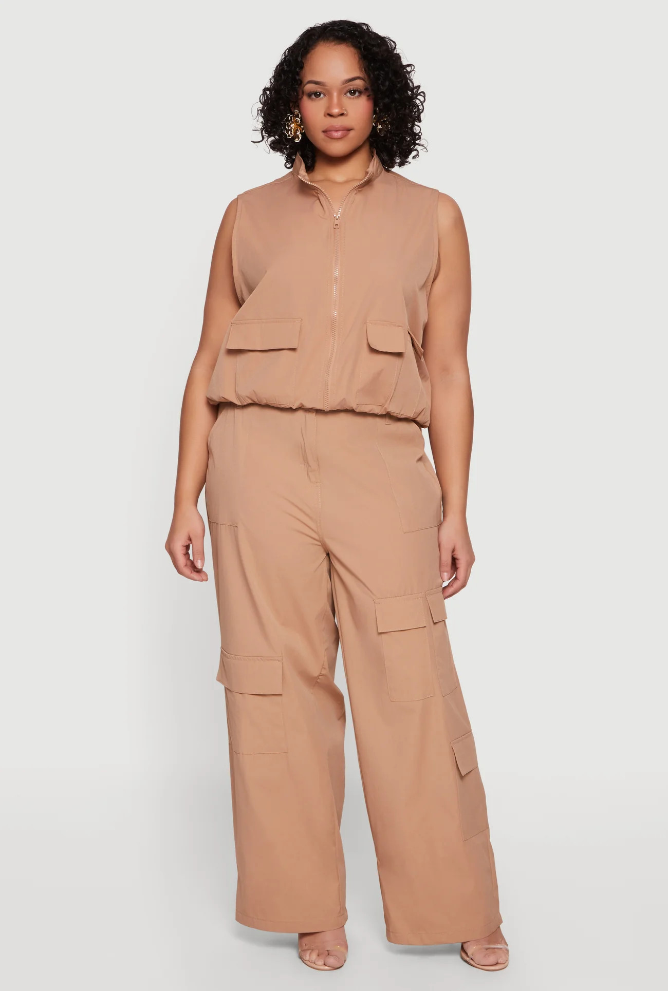 Plus Size Nylon Cropped Zip Front Windbreaker Vest | Rainbow Shops