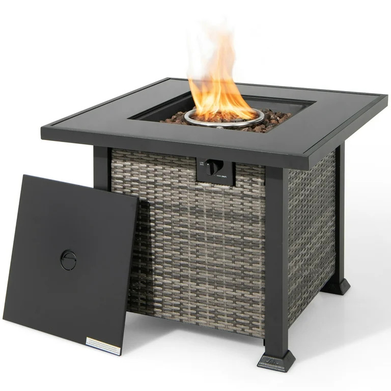 Costway 32'' Propane Fire Pit Table 50,000 BTU Square Firepit Heater w/ Lava Rocks Cover Mix Grey | Walmart (US)