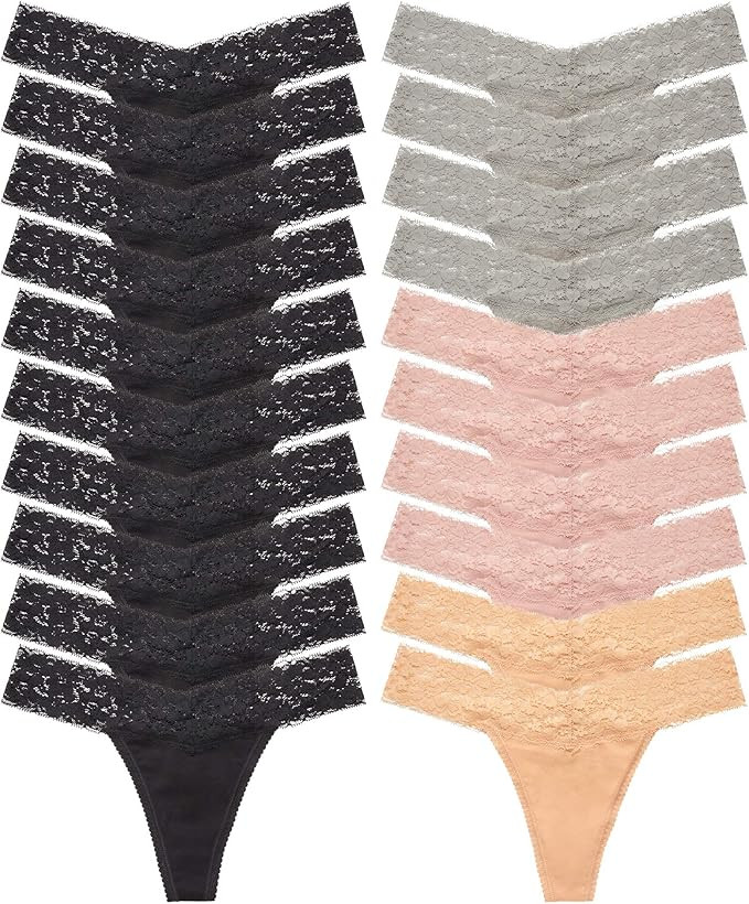 Women's Thongs, T Back Low Waist See Through Panties Cotton Seamless Lace Thongs for Women | Amazon (US)