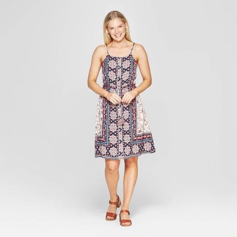 Women's Strappy Printed Button Front Dress - Knox Rose™ Ivory | Target