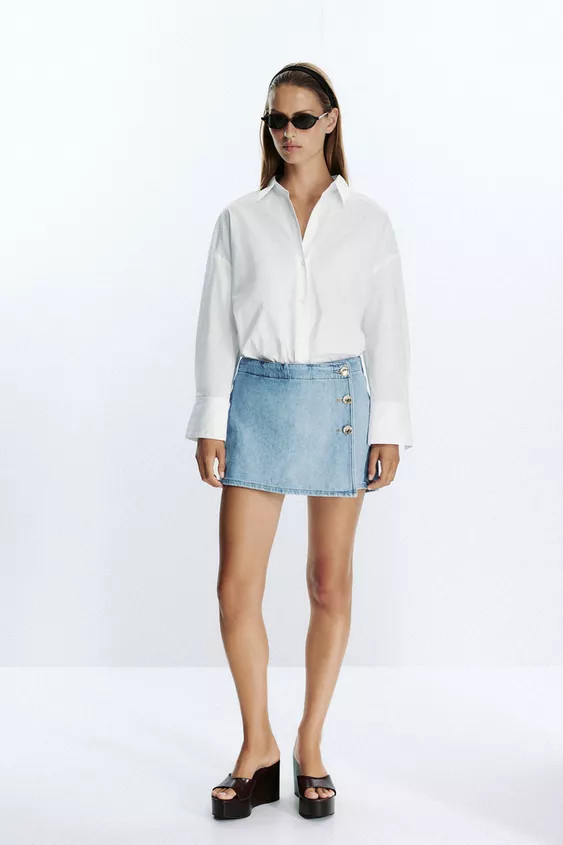 Z1975 CROSSOVER BUTTON DENIM SKORT | Zara US