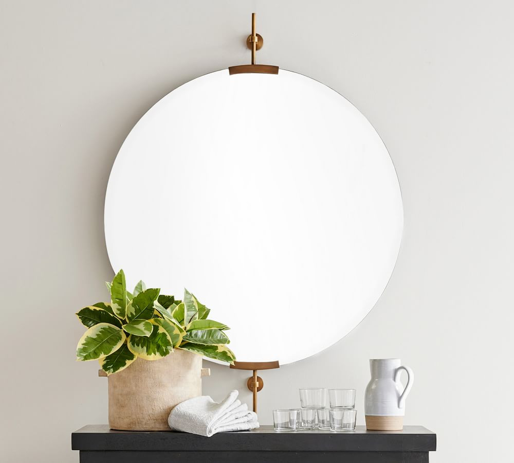Wexler Round Wall Mirror, Brass, 36"W x 42"H x 2"D | Pottery Barn (US)