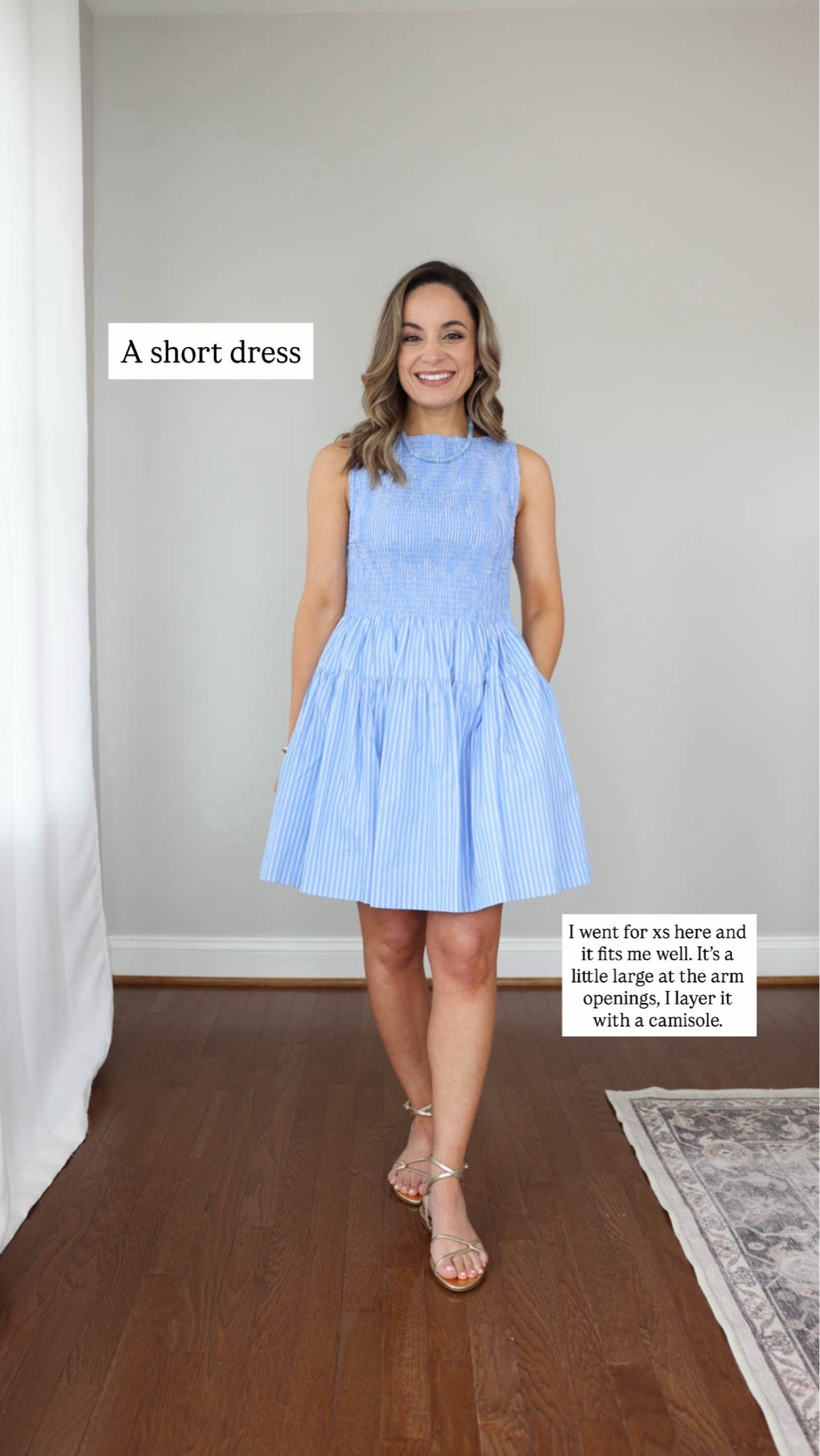 13 petite-friendly dresses with some of the most common requests I receive.

For size comparison I’m 4’10” (4’10.5” to be exact) 105lbs and my measurements are 32”, 24”, 36”. I’ll list my sizing by each piece, everything is shown unaltered. 

Short striped blue dress (Hill House): xs