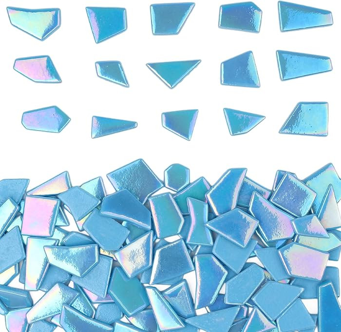 Iridescent Glass Mosaic Tiles for Crafts Bulk,200g Blue Broken Mosaic Glass Pieces for Garden Cra... | Amazon (US)