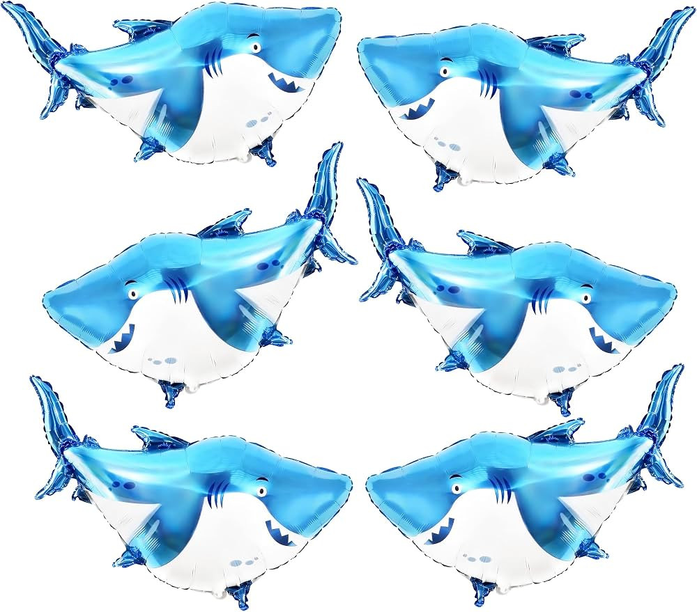 KatchOn, Shark Mylar Balloon - 38 Inch, Pack of 6 | Blue Shark Balloon for Shark Birthday Decorat... | Amazon (US)