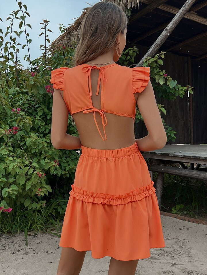 SHEIN VCAY Frill Trim Tie Backless Dress | SHEIN