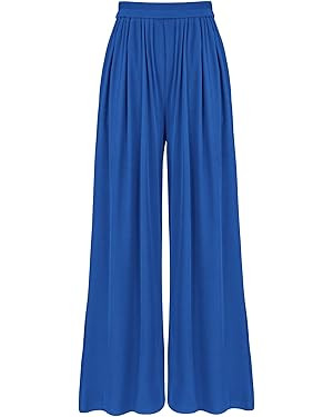 BTFBM Women's Casual Wide Leg Pants Summer Fall Clothes Pleated Elastic Waist Loose Palazzo Knit ... | Amazon (US)