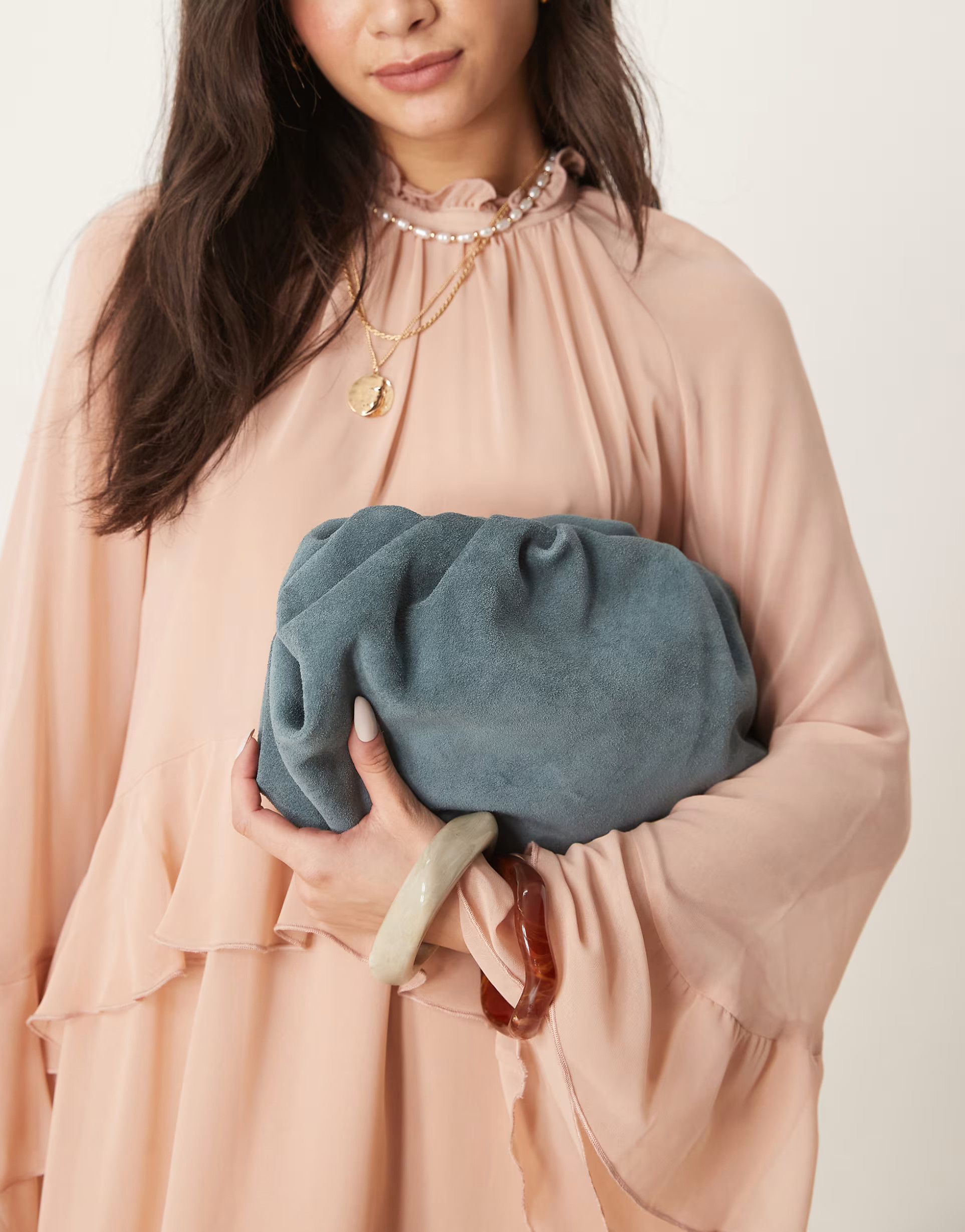 ASOS DESIGN Premium suede cloud clutch bag in blue | ASOS | ASOS (Global)