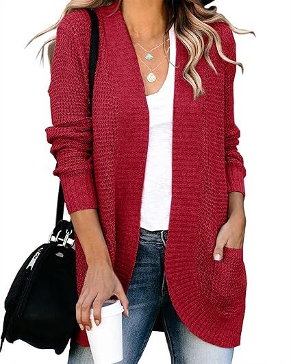 Saodimallsu Womens Loose Open Front Cardigan Long Sleeve Casual Lightweight Soft Knit Sweaters Co... | Amazon (US)