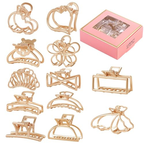 LUKACY 12 Pack Small Gold Hair Claw Clips 1.8 Ince Mini Hari Clips for Women, Thick hair styling,Strong Hold Hair,Fashion Hair Accessories (Style 4) | Amazon (US)