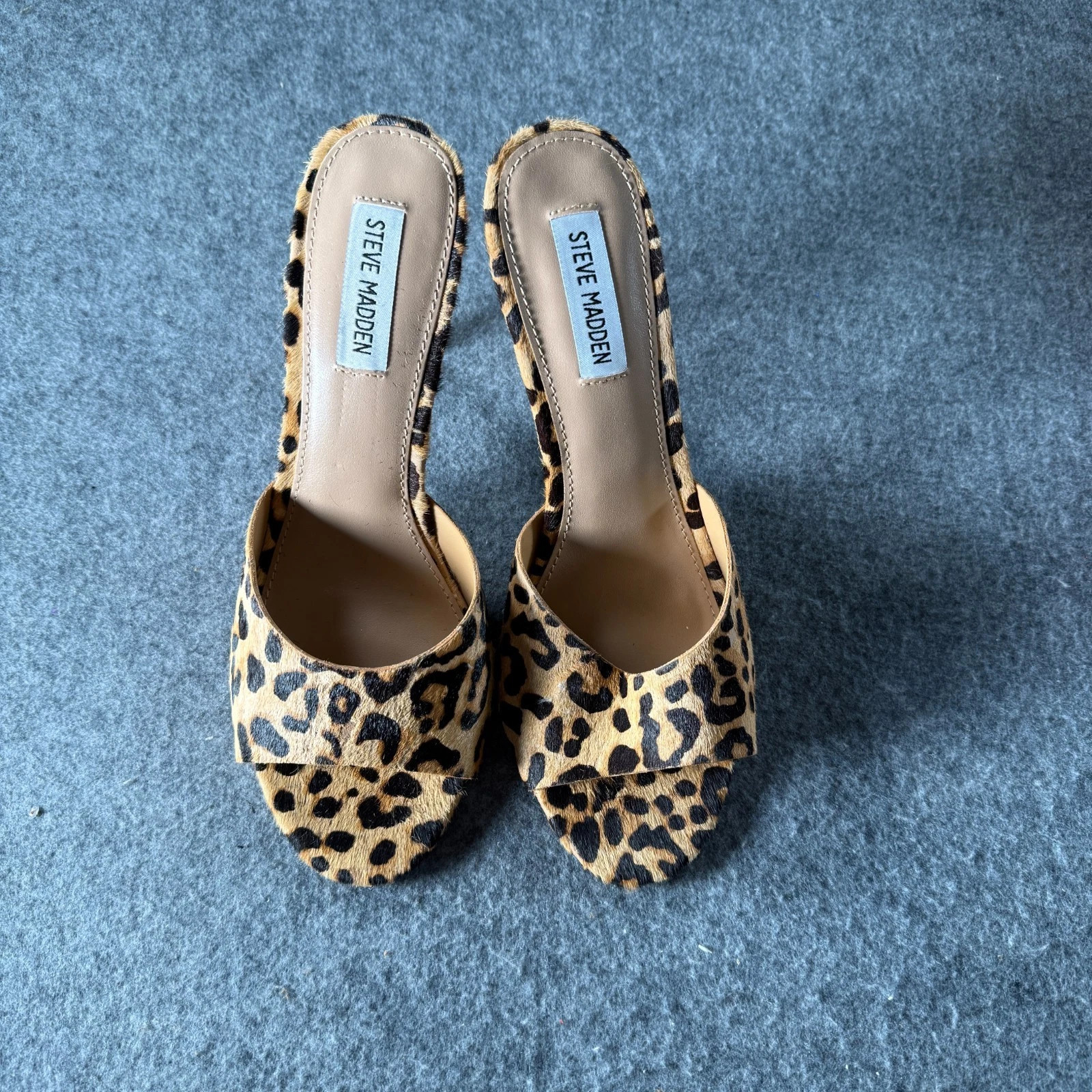 Steve Madden Erin Womens 8.5M Sandals Tan Black Leopard Pony Skin Slip On Heeled | eBay | eBay US