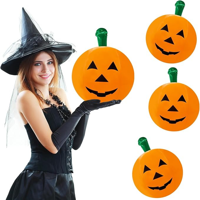 The Dreidel Company 3-Count Halloween Pumpkin Inflatable Beach Ball Decorations, 16" Tall, Hallow... | Amazon (US)