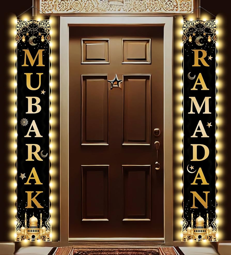 LED Eid Mubarak Ramadan Banner Decorations, Light Up Mosque Lattern Islamic Mubarak Ramadan Party... | Amazon (US)