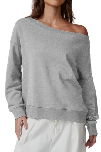 QINSEN Womens Oversized Sweatshirt Long Sleeve Off The Shoulder Pullover Casual Comfy Fall Outfit... | Amazon (US)