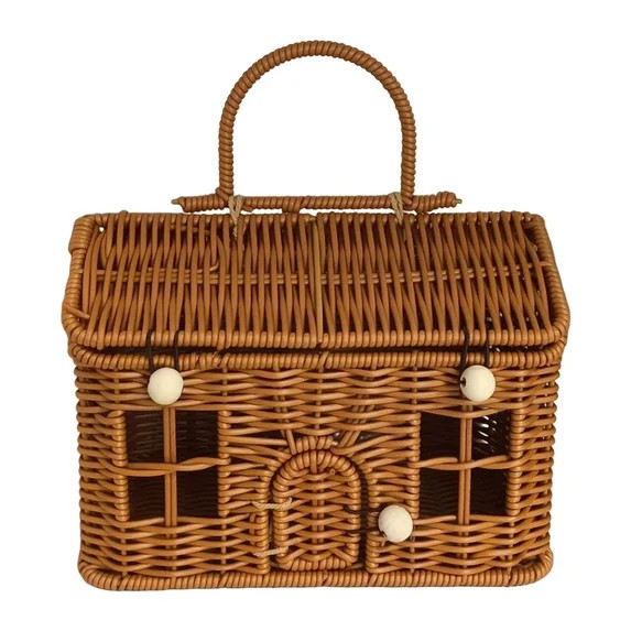 WNEXOPE Vintage Hand-Woven Wicker House Basket with Hinged Door - Rustic Christmas Gift & Treat D... | Walmart (US)