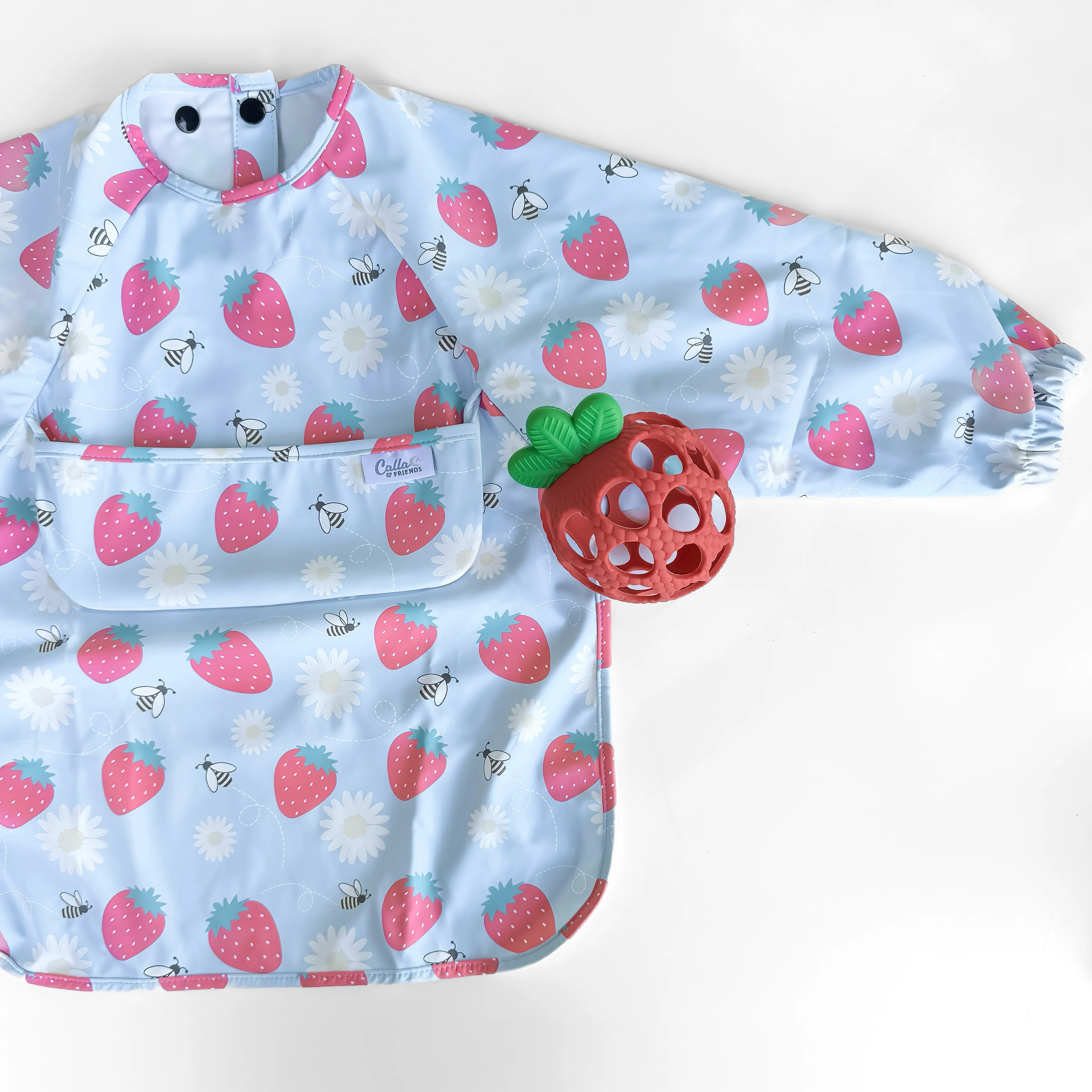 The Grayson Long Sleeve Bib - Strawberry Patch | Calla & Friends