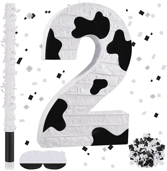 RoundFunny 20 Inch Cow Number Pinata Large Farm Animal Pinata with Stick Blindfold Confetti for K... | Amazon (US)