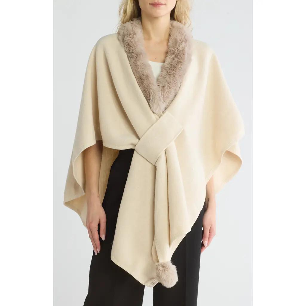 Nanette Lepore Faux Fur Trimmed Poncho in Ivory at Nordstrom Rack | Nordstrom Rack