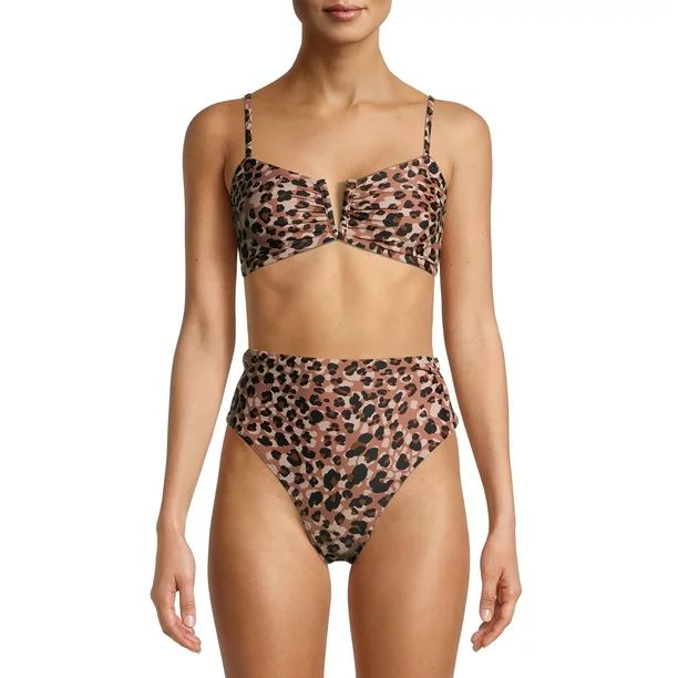 Time and Tru Women's and Women's Plus Size Leopard Print V-Wire Swimsuit Top | Walmart (US)
