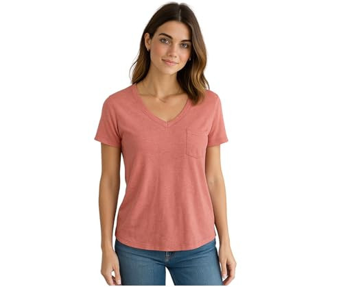 Star Vixen Women's Soft V-Neck t-Shirt with Short Sleeves and a Chest Pocket, Coral, X-Large | Amazon (US)