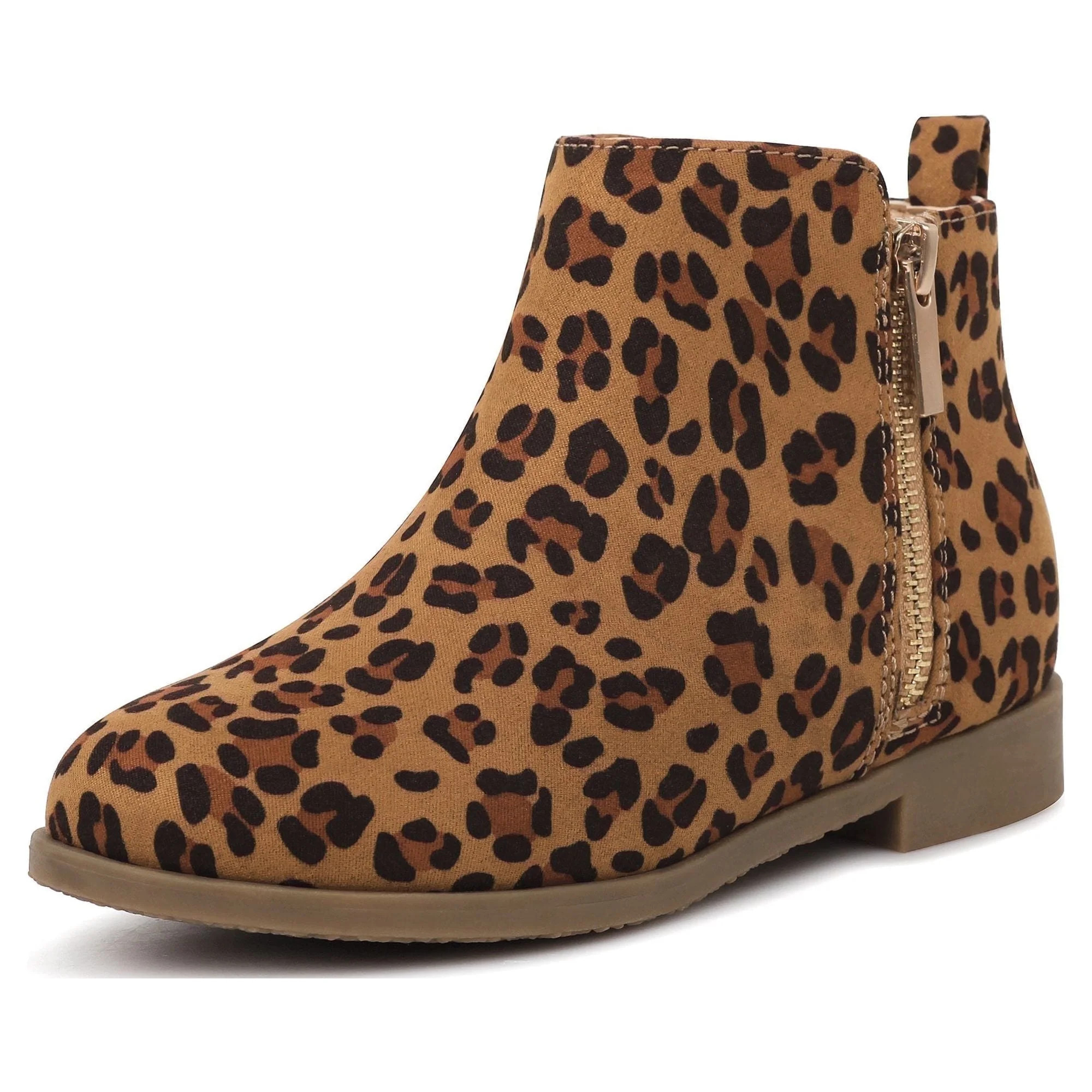 HARVEST LAND Little/Big Girl Ankle Boots Kids Short Zipper Flat Booties Leopard Size 11-5 | Walmart (US)