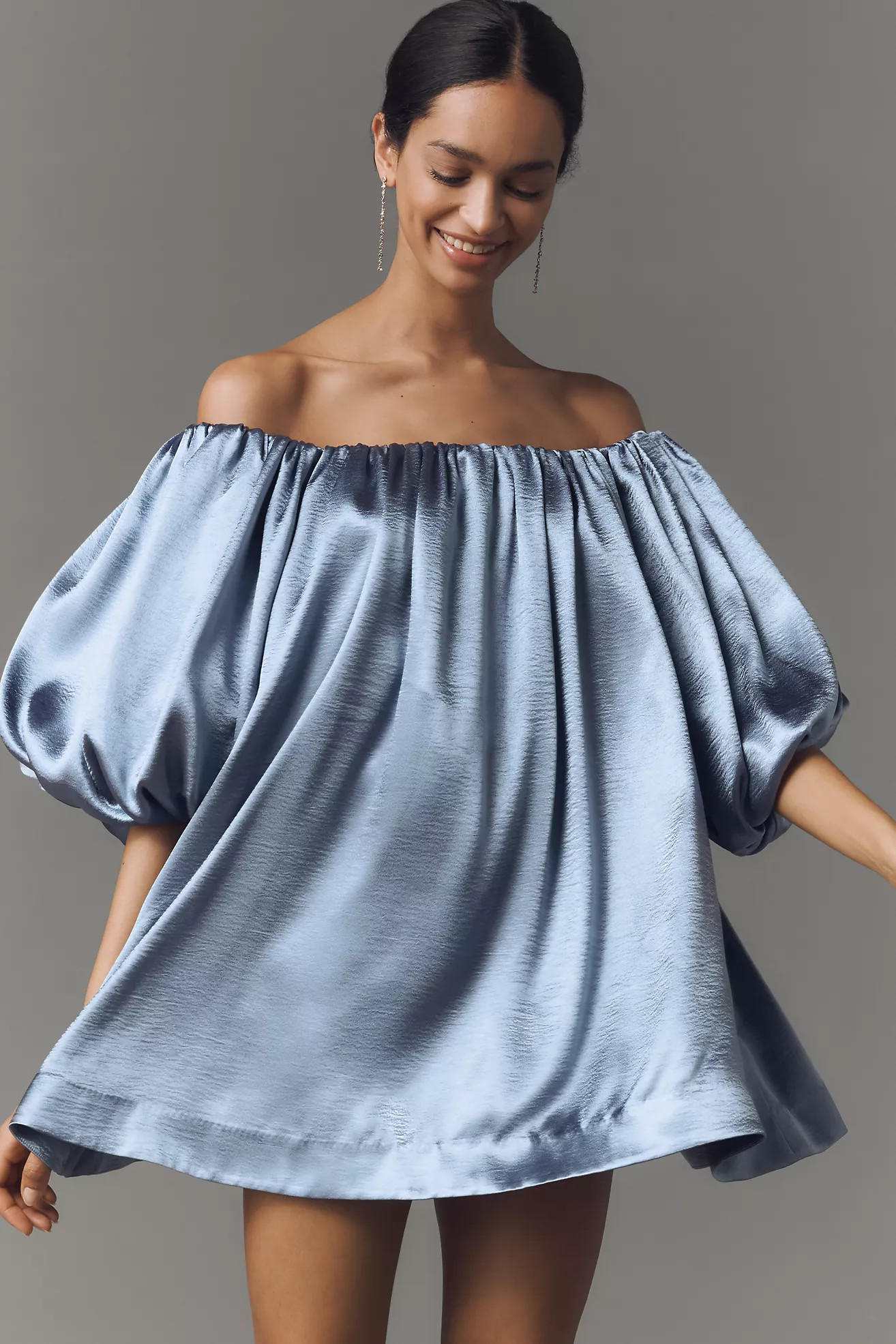 Mare Mare Off-The-Shoulder Puff-Sleeve Shine Mini Dress | Anthropologie (US)