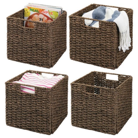 mDesign Woven Seagrass Home Storage Basket for Cube Furniture, 4 Pack - Brown | Target