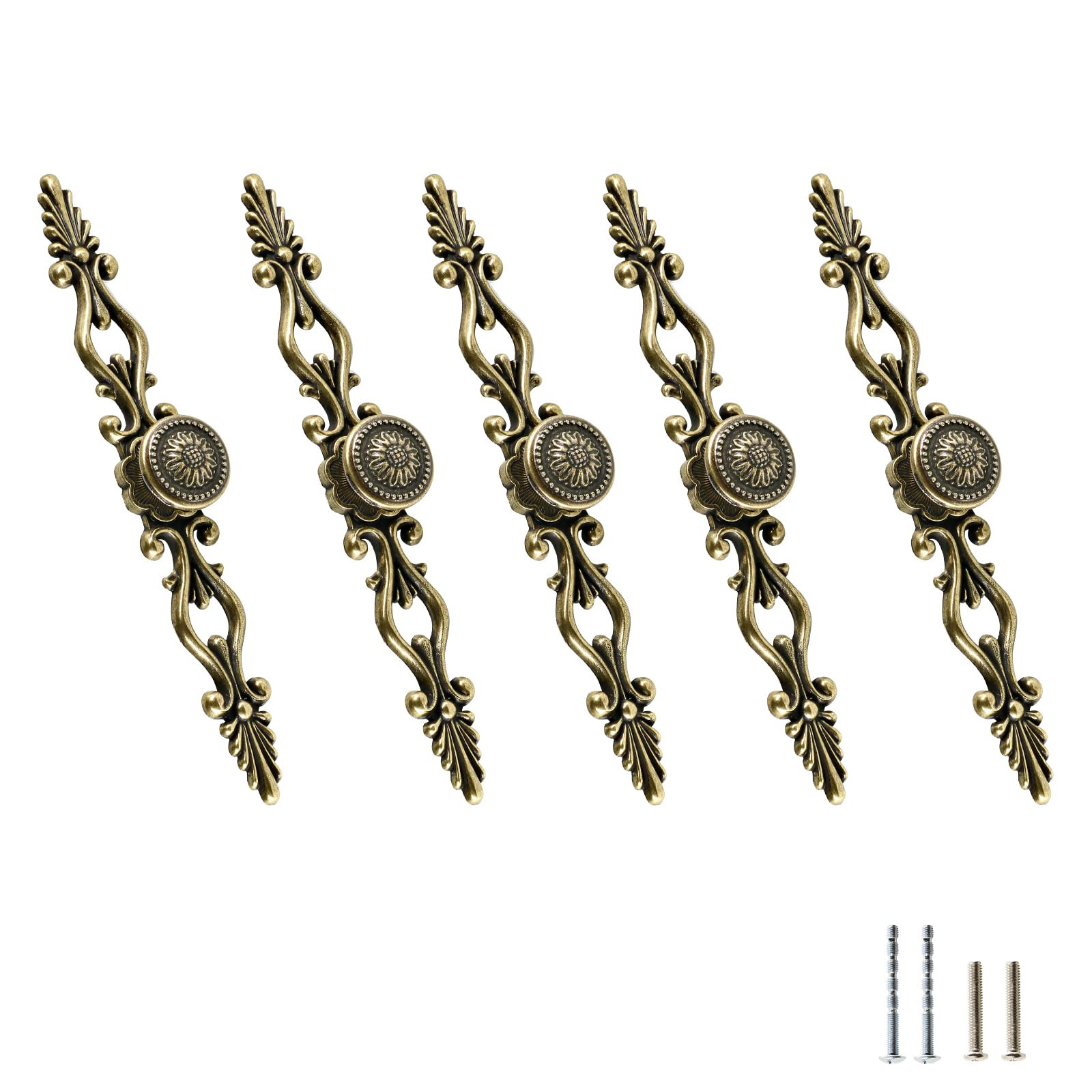 5pcs Antique Bronze Cabinet Knobs and Pulls, 5 inch Hole Centers Vintage Drawer Knobs with Plate,... | Amazon (US)