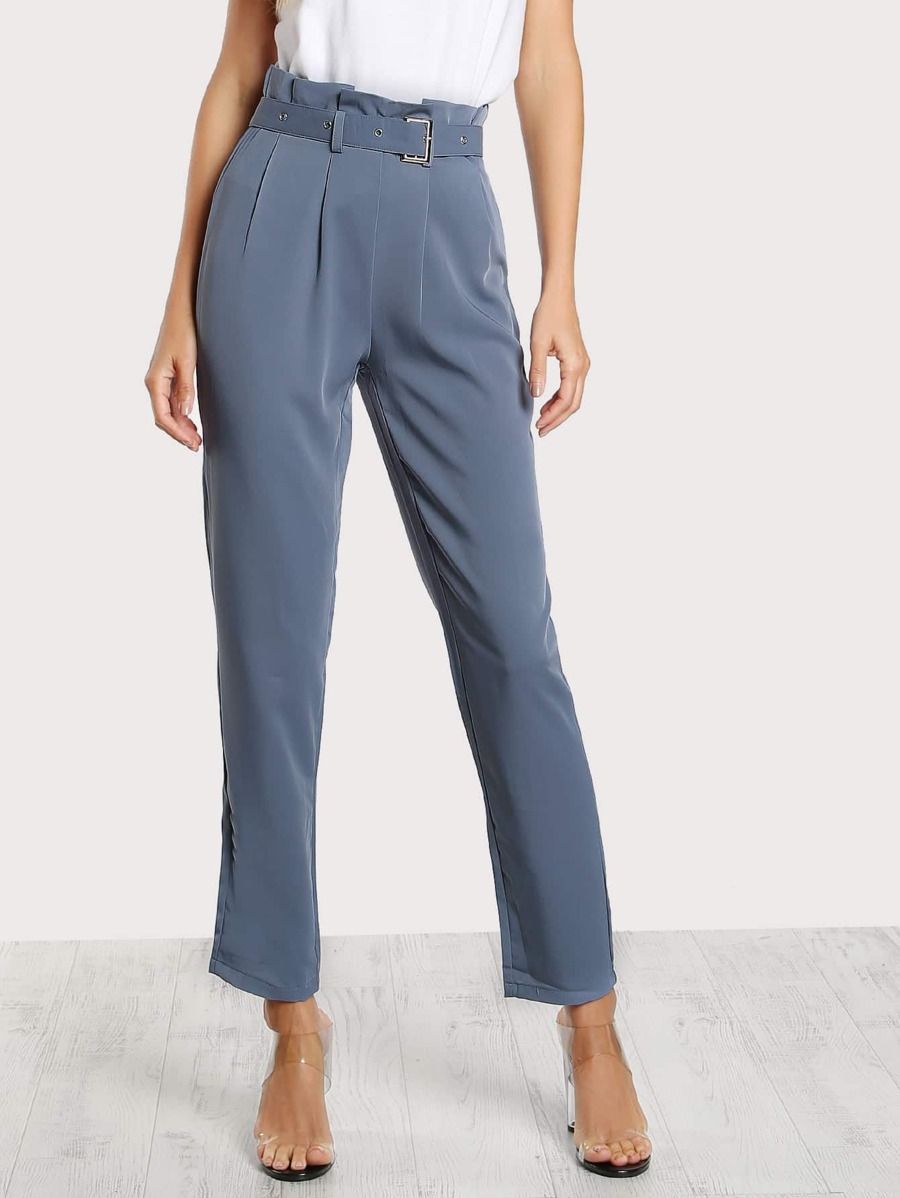 SHEIN Pleated Tailored Pants With Buckle Belt | SHEIN