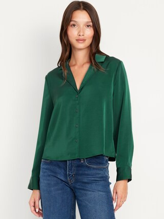 Satin Cropped Button-Down Shirt | Old Navy (US)