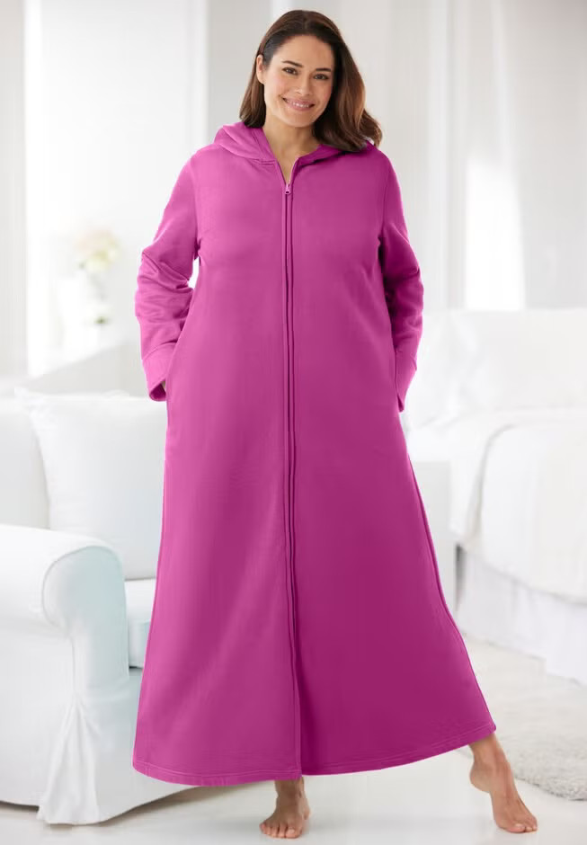 Long Hooded Fleece Sweatshirt Robe | Catherines