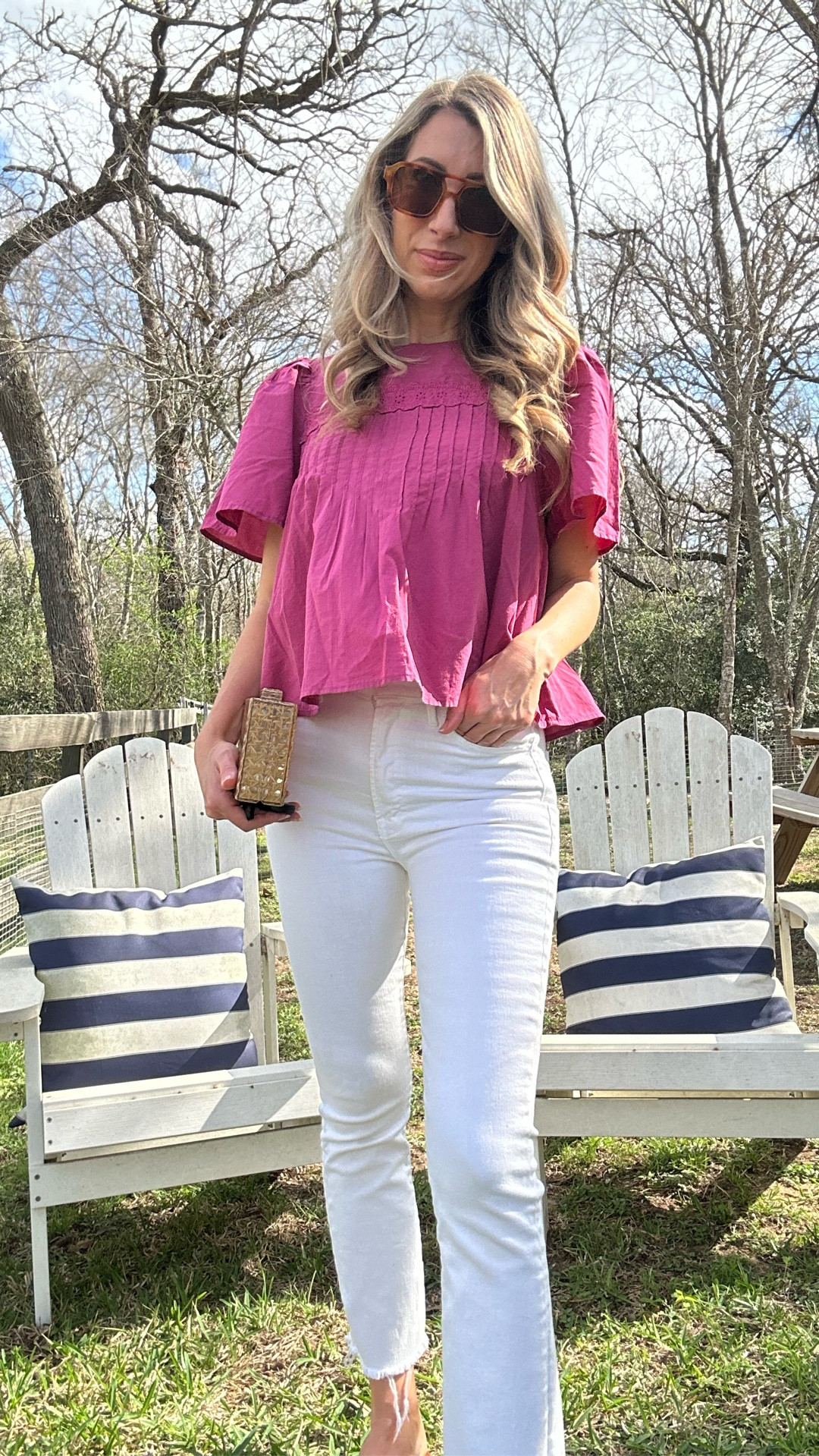 The cutest top for spring and it’s target! Wearing XS. Spring outfit, Easter outfit, summer outfit, target top, white jeans, summer clutch, target wedges. Glassalwaysfull 

#LTKOver40 #LTKSeasonal #LTKootd