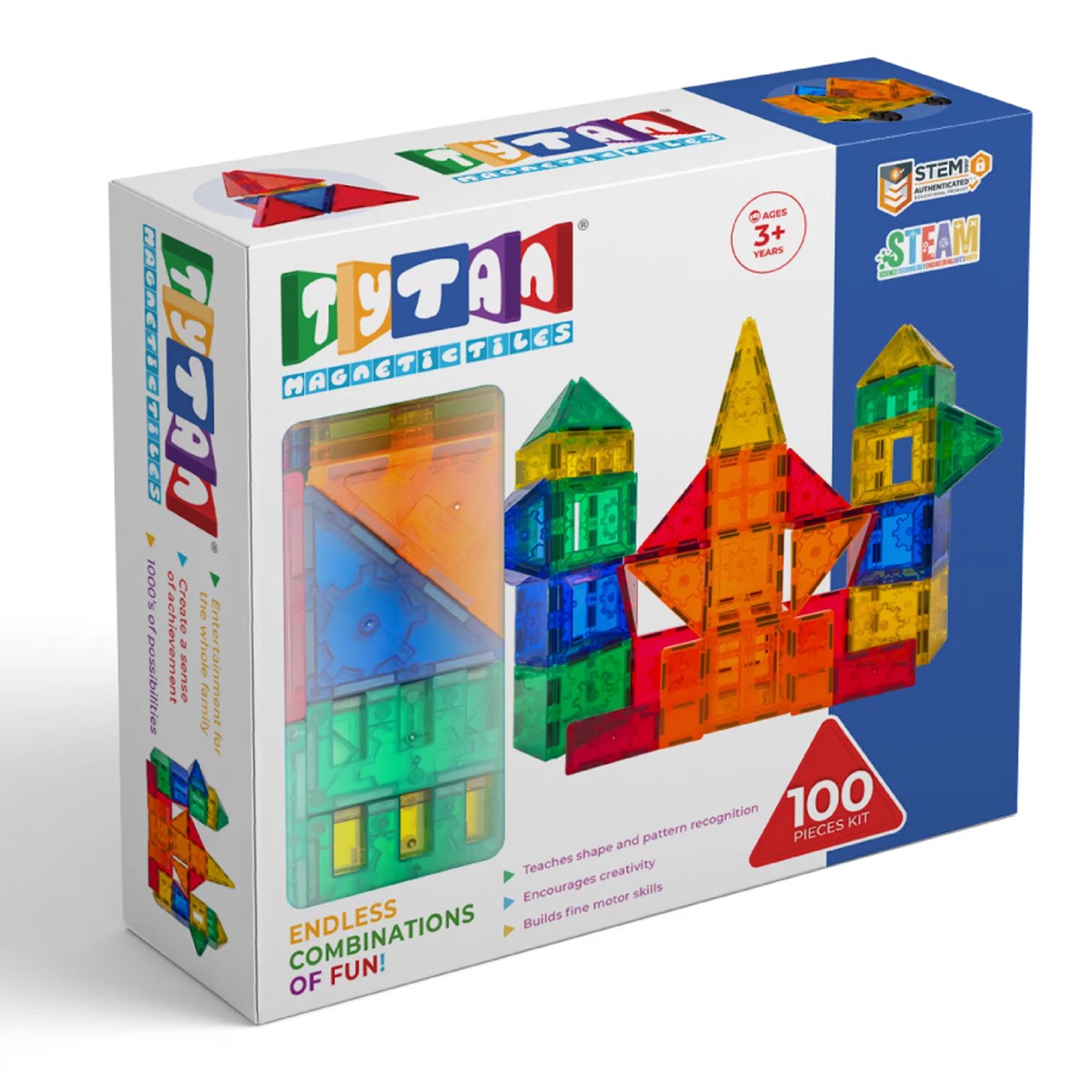 Tytan Magnetic Learning Tiles 100 Piece Building Set Focused on STEM Education W/ Included Car & ... | Walmart (US)