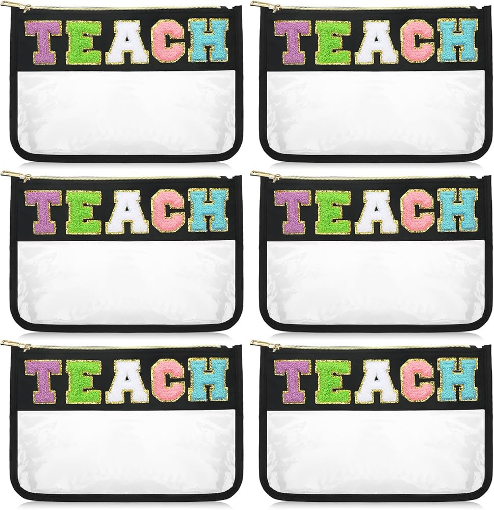 6 Pcs Chenille Letter Bag Bulk Teacher Appreciation Gifts Preppy Patch Makeup Bag Flat Clear Pouc... | Amazon (US)