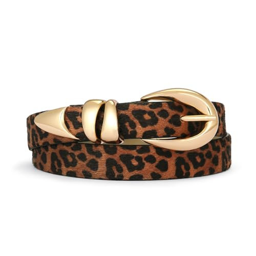 RISANTRY Leopard Print Leather Belt for Women Stylish Design with Gold Buckle Ladies Cheetah Print Belt Perfect for Jeans Dresses | Amazon (US)