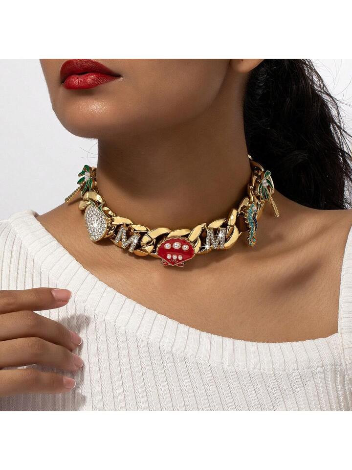 1pc Unique Design Exaggerated Faux Pearl & Thick Chain Necklace, Hip Hop Style Unisex Fashion Acc... | SHEIN