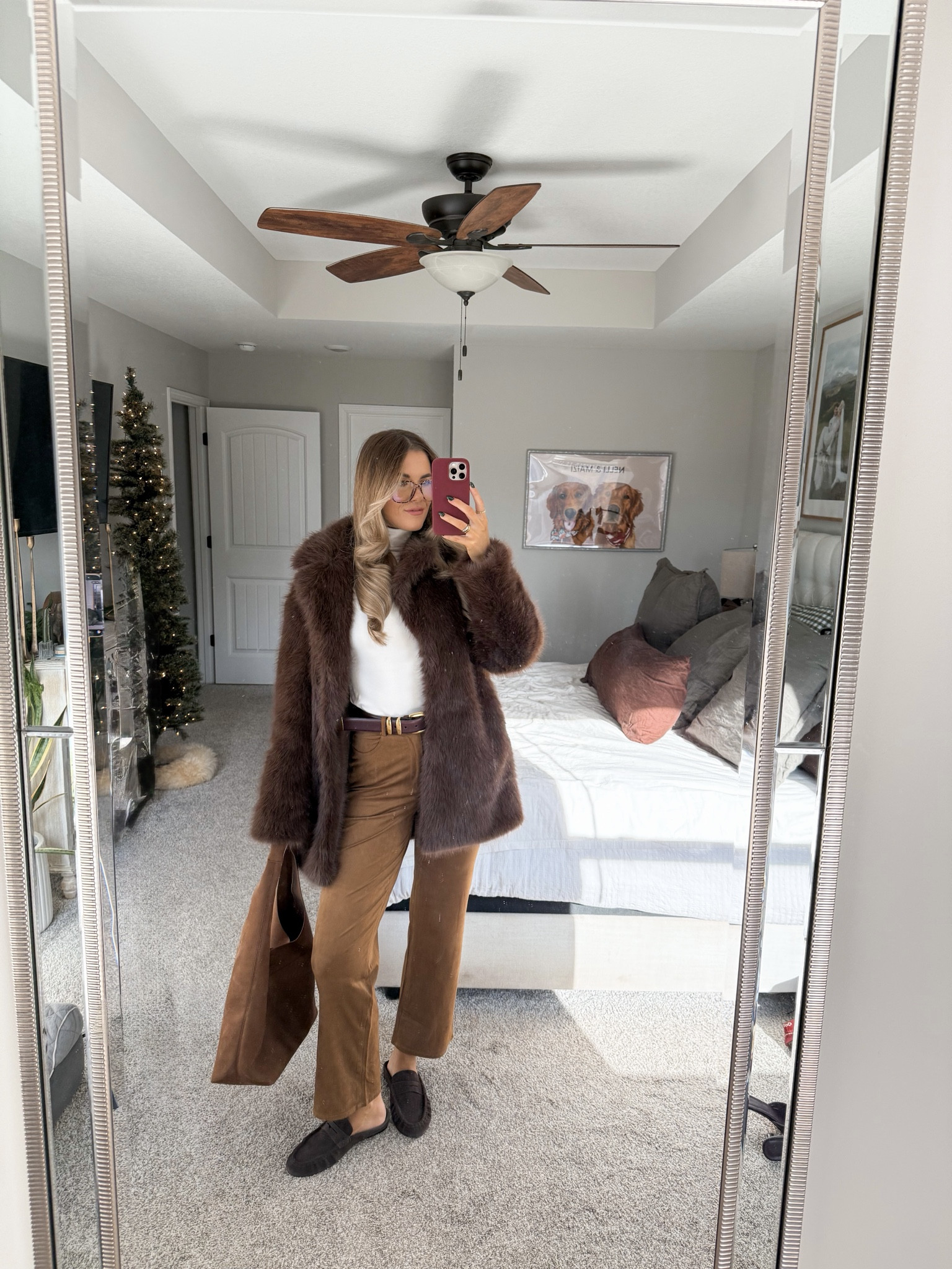 size small in faux fur coat, size 26 in faux suede pants (SO soft) size small in turtleneck 

#LTKSeasonal #LTKdayinmylife #LTKTall