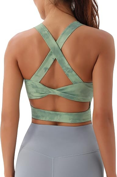 Sports Bras for Women Criss-Cross Back Padded Workout Tank Tops Medium Support Crop Tops for Women | Amazon (US)