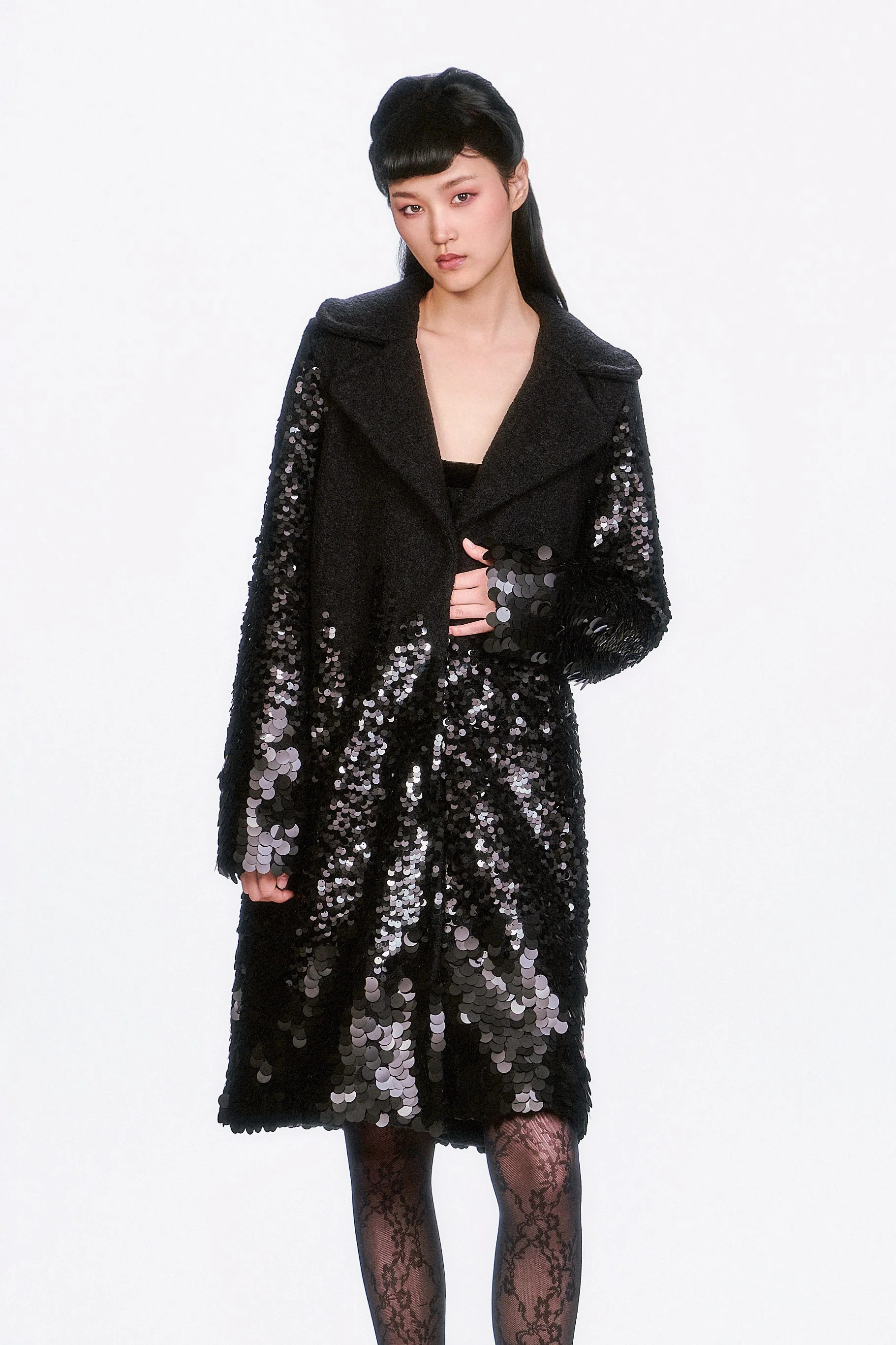Paillettes Wool Coat | Anna Sui